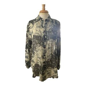 Vintage Dorman 100% Silk Sheer Oversized Olive Green and Black Women's Blouse